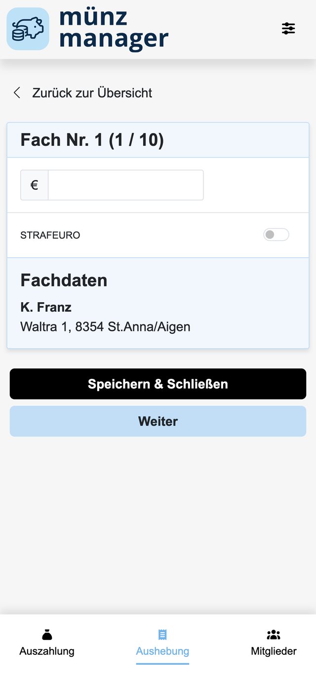Eingabe eines Fachs