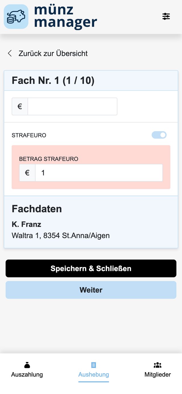 Fach mit Strafeuro