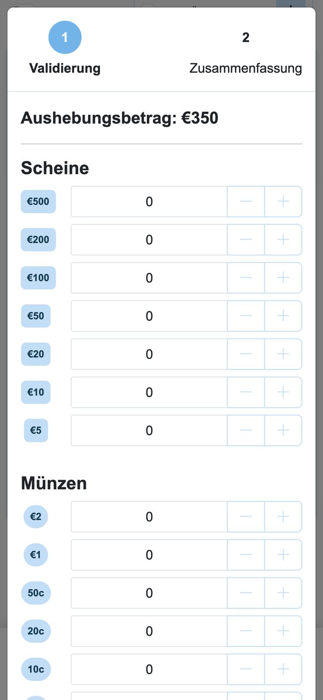 Zählen von Scheinen und Münzen